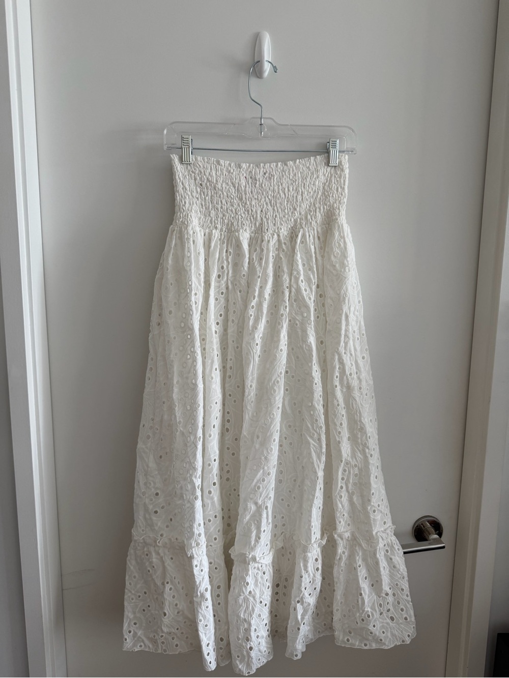 Betsey Johnson White Eyelet Maxi Skirt with Smocked Waist